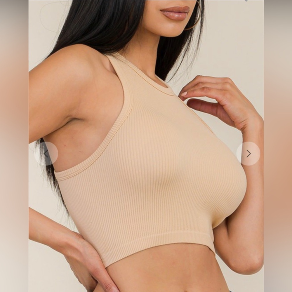 Basic taupe/tan ribbed crop top